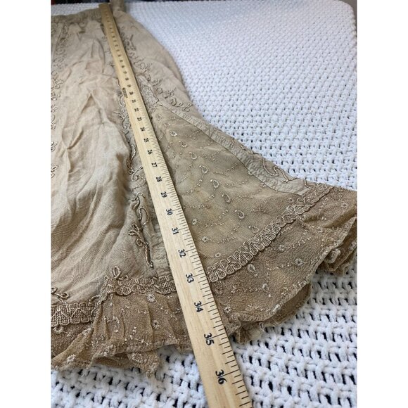 NEW Cute Option Boho Embroidered Midi Skirt Size XL Smocked Waist Prairie Floral - Picture 9 of 15